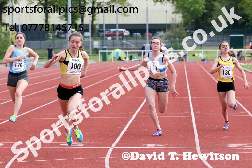 Womens under-20s 100 metres, 2019 North Eastern Track and Field Champs., Middlesbrough. Photo:  David T. Hewitson/Sports for All Pics